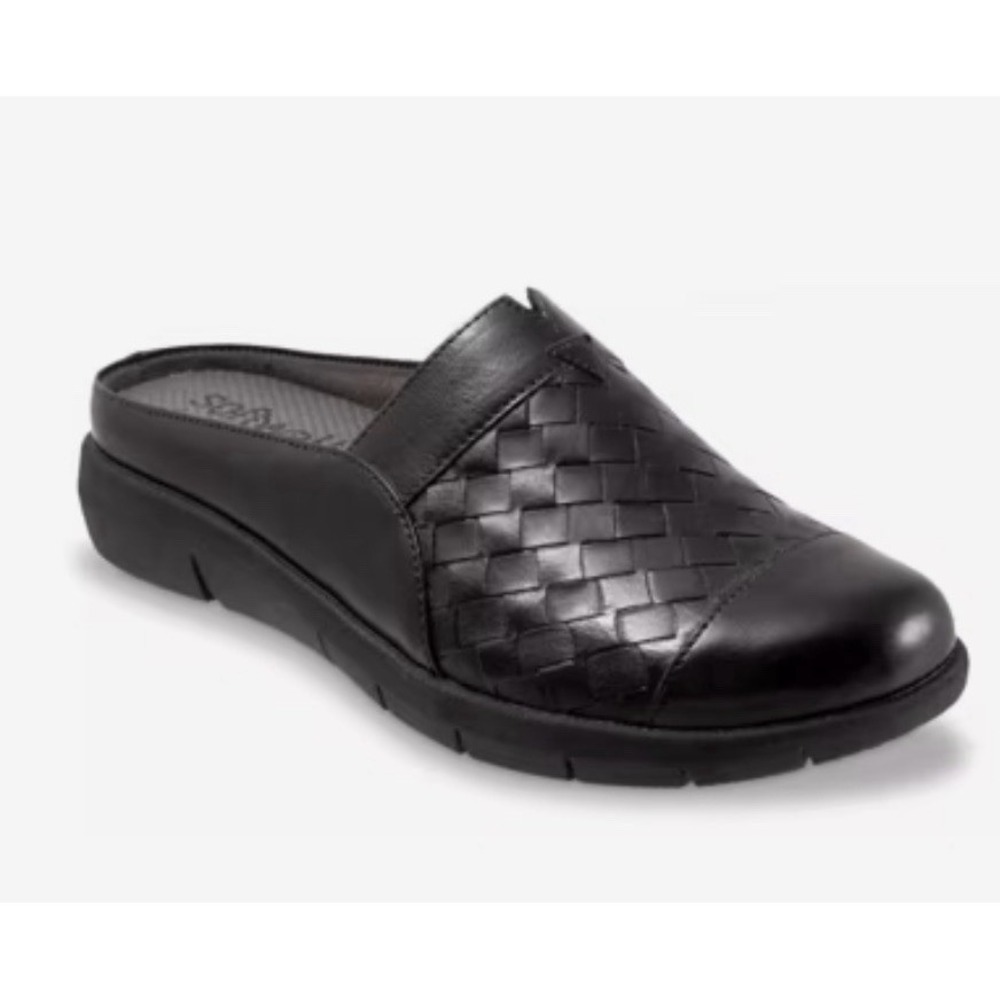 SoftWalk San Marcos II Womens Mules Black Leather Woven Slip On Shoes 5M New